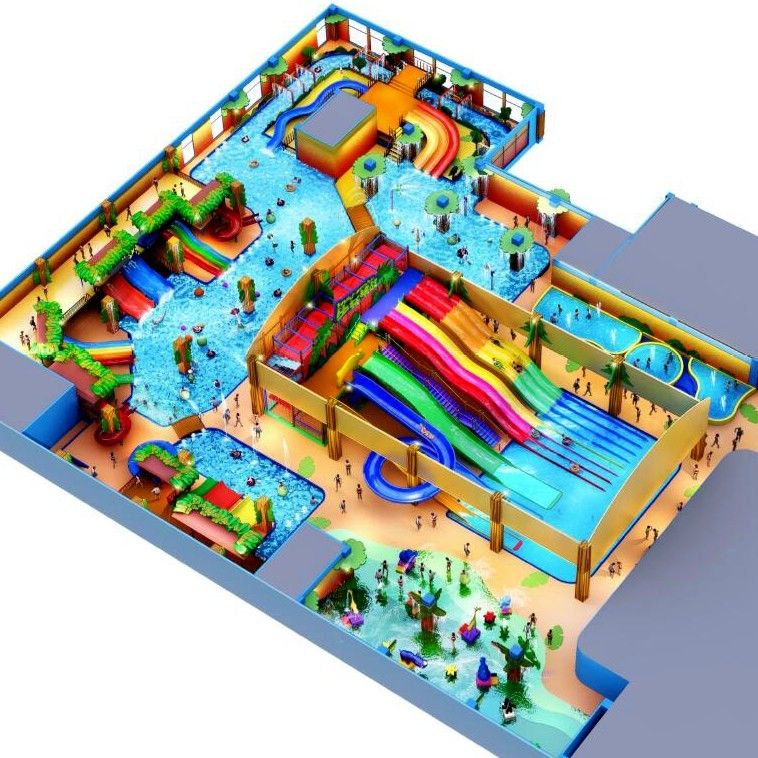 تصميم حديقة مائية داخلية أطفال تصميم ملعب مائي مع المنحدر المائي ووسادة الرش